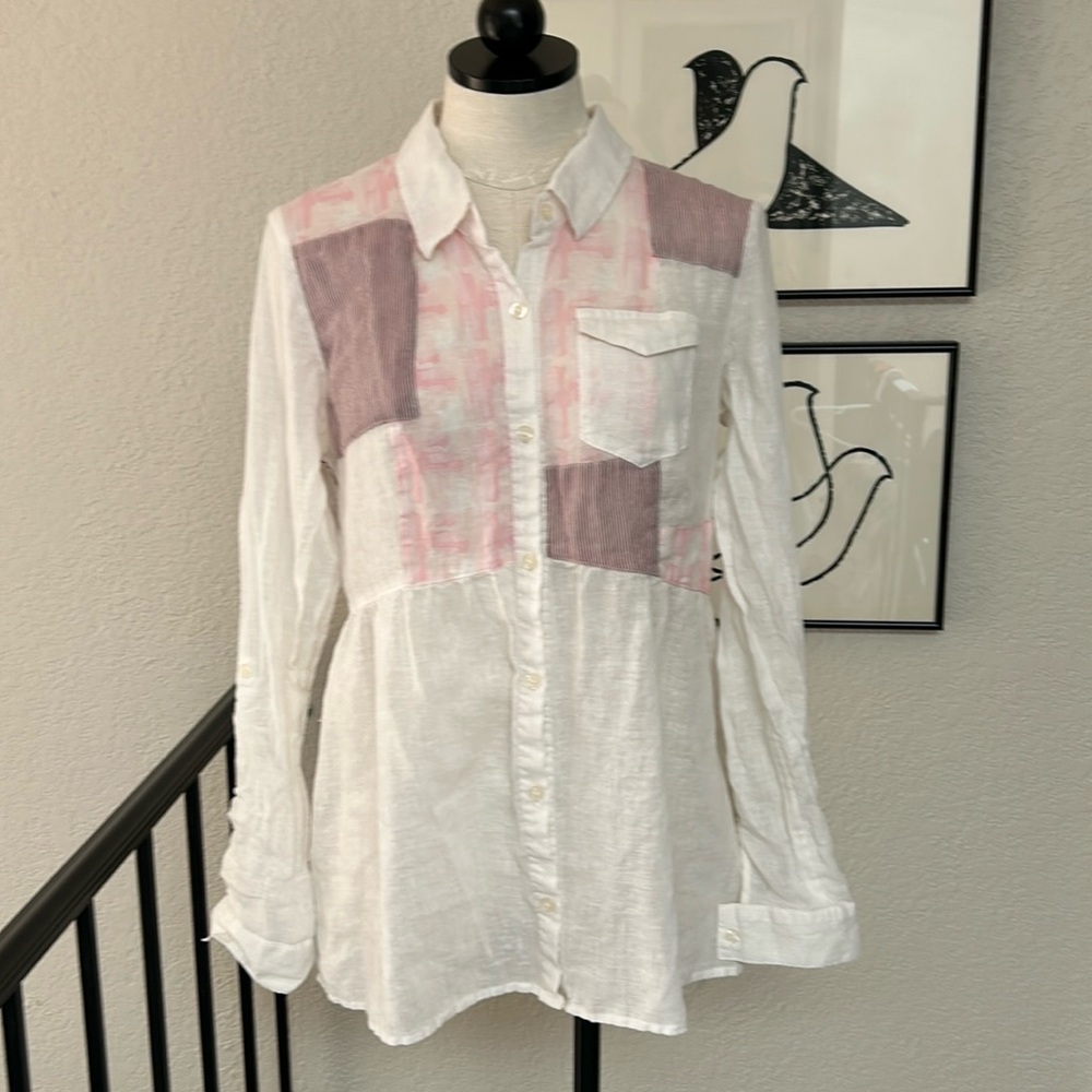 Free People linen blend patchwork button down